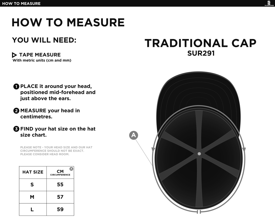 Chudleigh CC - Navy Traditional Cap - Size Guide