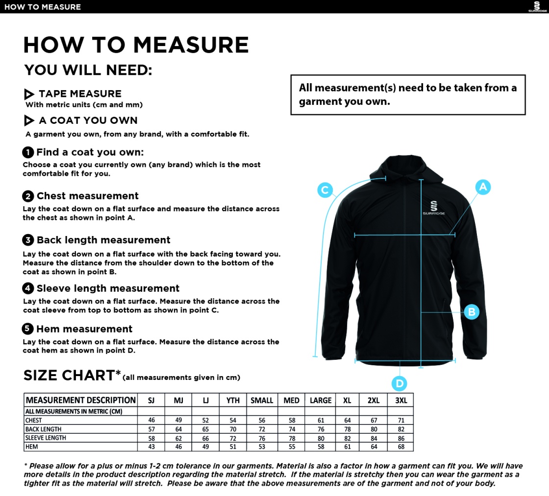 CHUDLEIGH CC Dual Elite 1/4 Zip Hoody / Rain Jacket : Navy - Size Guide