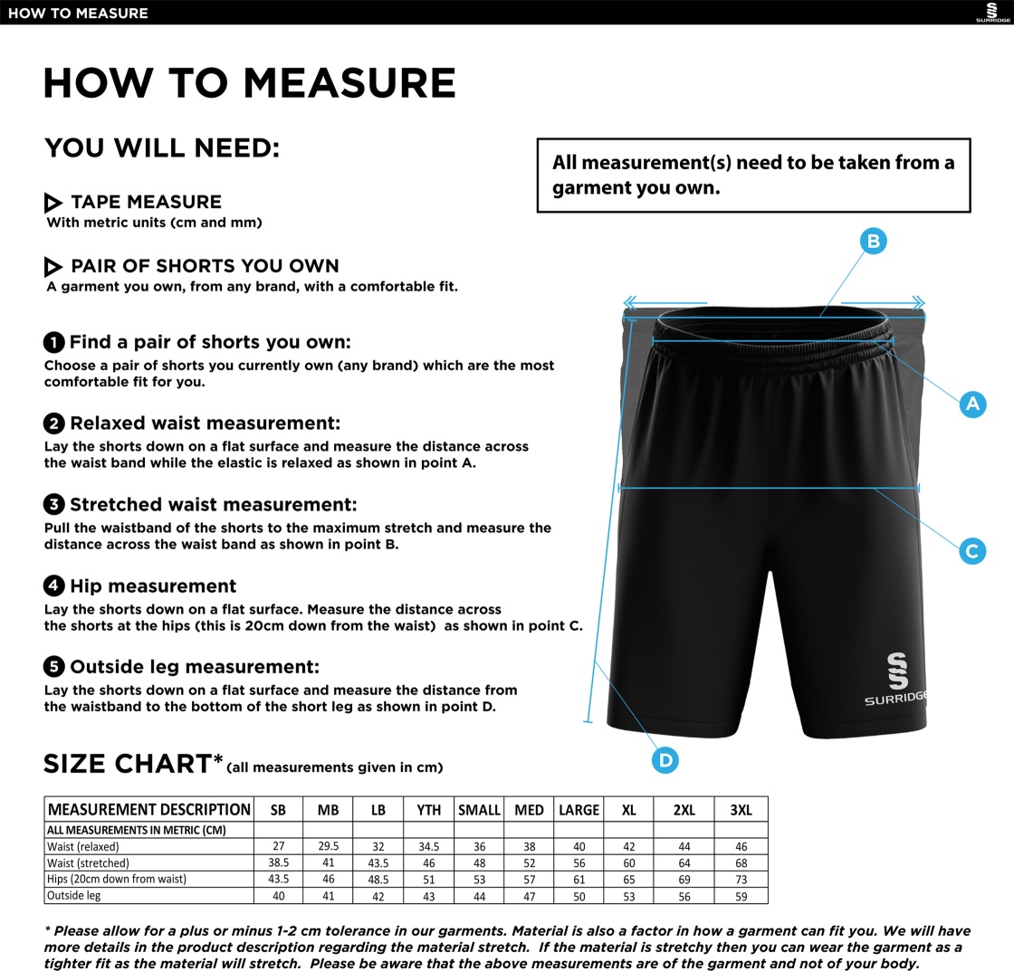 Chudleigh CC - Blade Shorts - Size Guide