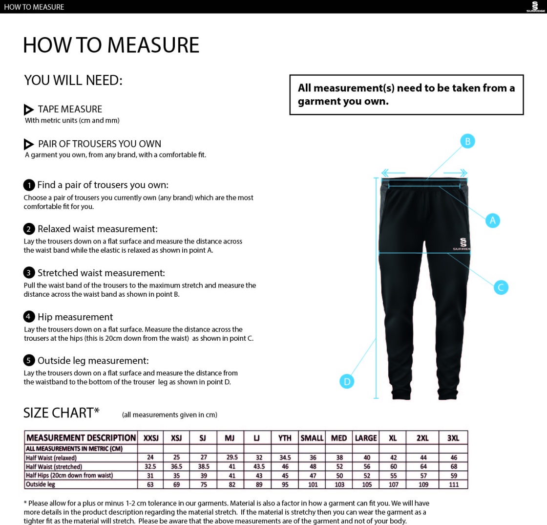 Chudleigh CC - Dual Slim Pant Navy - Size Guide